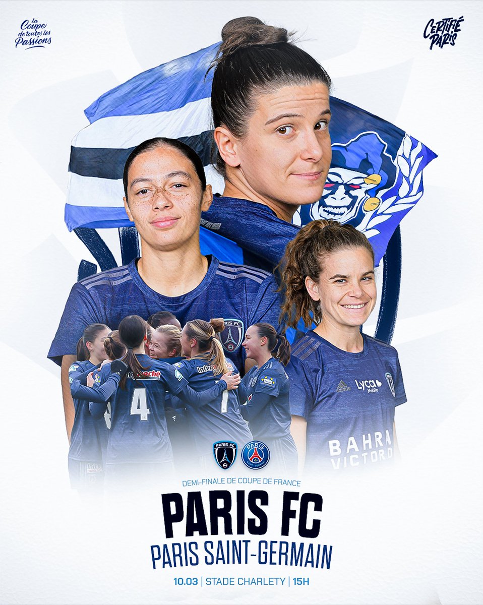 🔥𝐋𝐄 𝐝𝐞𝐫𝐛𝐲 𝐝𝐞𝐬 𝐝𝐞𝐦𝐢𝐞𝐬 ! Prenez vos places pour soutenir le Paris FC en quête d'une place en finale de la Coupe de France 😍 🎟 vu.fr/JPmKi 🔵⚪ #CertifiéParis #PFCPSG