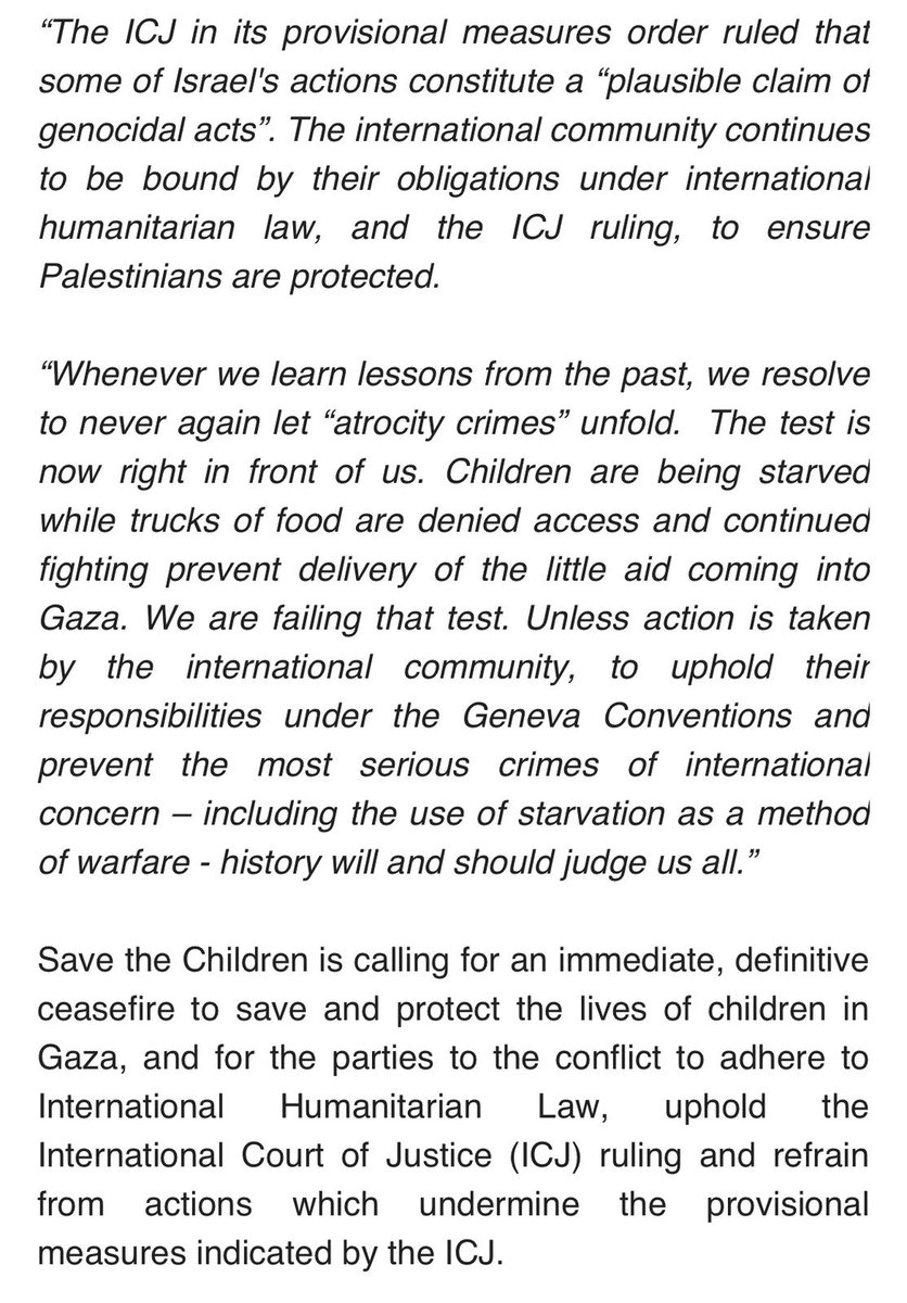 .@save_children warns 'time is running out for children in #Gaza as reports emerge that they are starting to die because of malnutrition while #Israel continues to impose restrictions preventing the safe delivery of aid.' They note that the number of aid trucks entering the Strip…