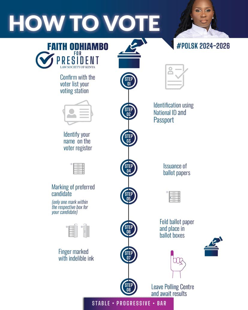 Dear advocates I urge you to kindly remember to come out in big numbers to vote for Faith Odhiambo as our next <a href="/lawsocietykenya/">Law Society of Kenya</a> president this Thursday kura yako ndio ni muhimu
