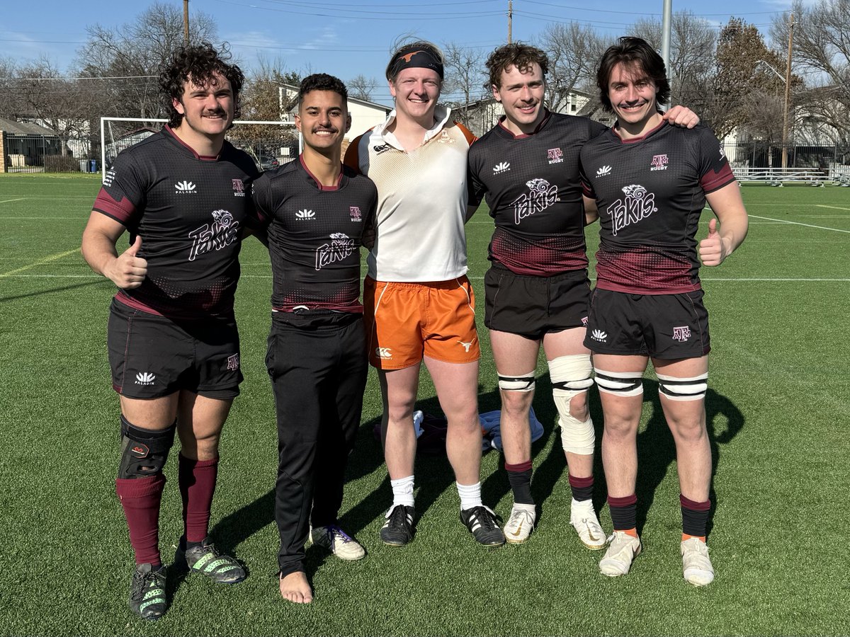 Gathering on the rugby pitch once more on February 17, 2024, Jake Foster '22, Rodrigo Muñoz-Ledo '21, Carter Bentsen '21, Joey Garcia '22, and Dylan Dominey '22 faced off in a cup match between the Longhorns and Aggies! #wearesj #amdg