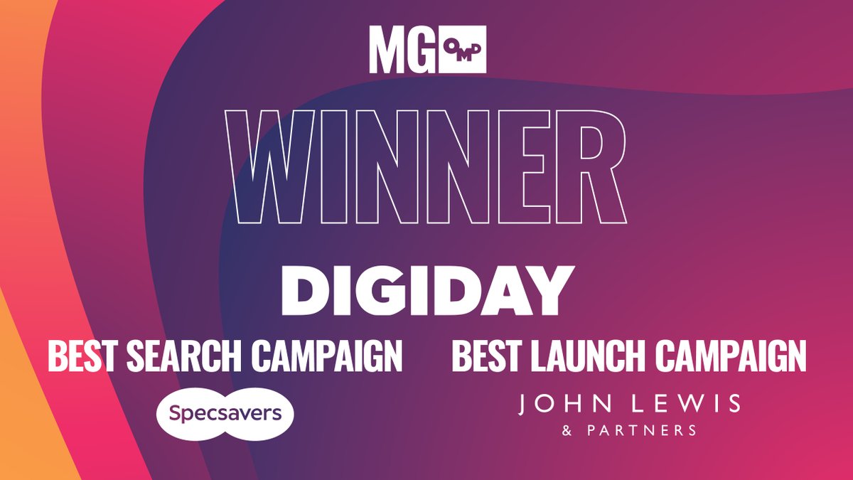 We're excited to share that we've won not just one, but two awards at this year's <a href="/Digiday/">Digiday</a> Awards Europe 2024! 🏆🏆

We won across two categories: Best Search Campaign for <a href="/Specsavers/">Specsavers</a>' SpecsTech campaign and Best Launch Campaign for our <a href="/JohnLewisRetail/">John Lewis & Partners</a> Christmas advert!⭐