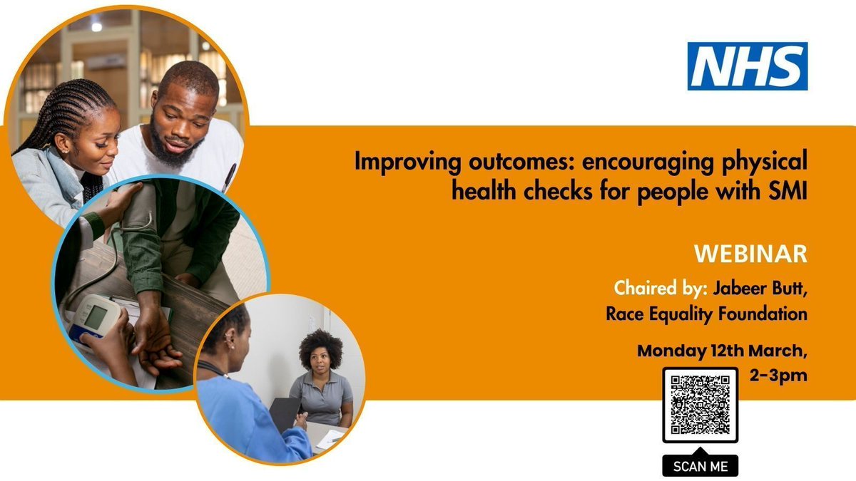 Culturally appropriate resources developed with @raceequality encourage better awareness of physical health checks for Black African and Caribbean people living with #SMI

Why does that matter? Attend this webinar to hear more: buff.ly/3IfjfRS