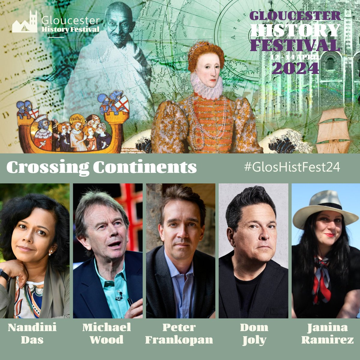 At the #GlosHistFest24 Spring Weekend we take you on a journey exploring history from around the world with @MichaelWoodMV @peterfrankopan @DrJaninaRamirez @rentravailer & @domjoly. Book now for these events and more: gloucesterhistoryfestival.co.uk/spring-weekend… @VisitGloucester