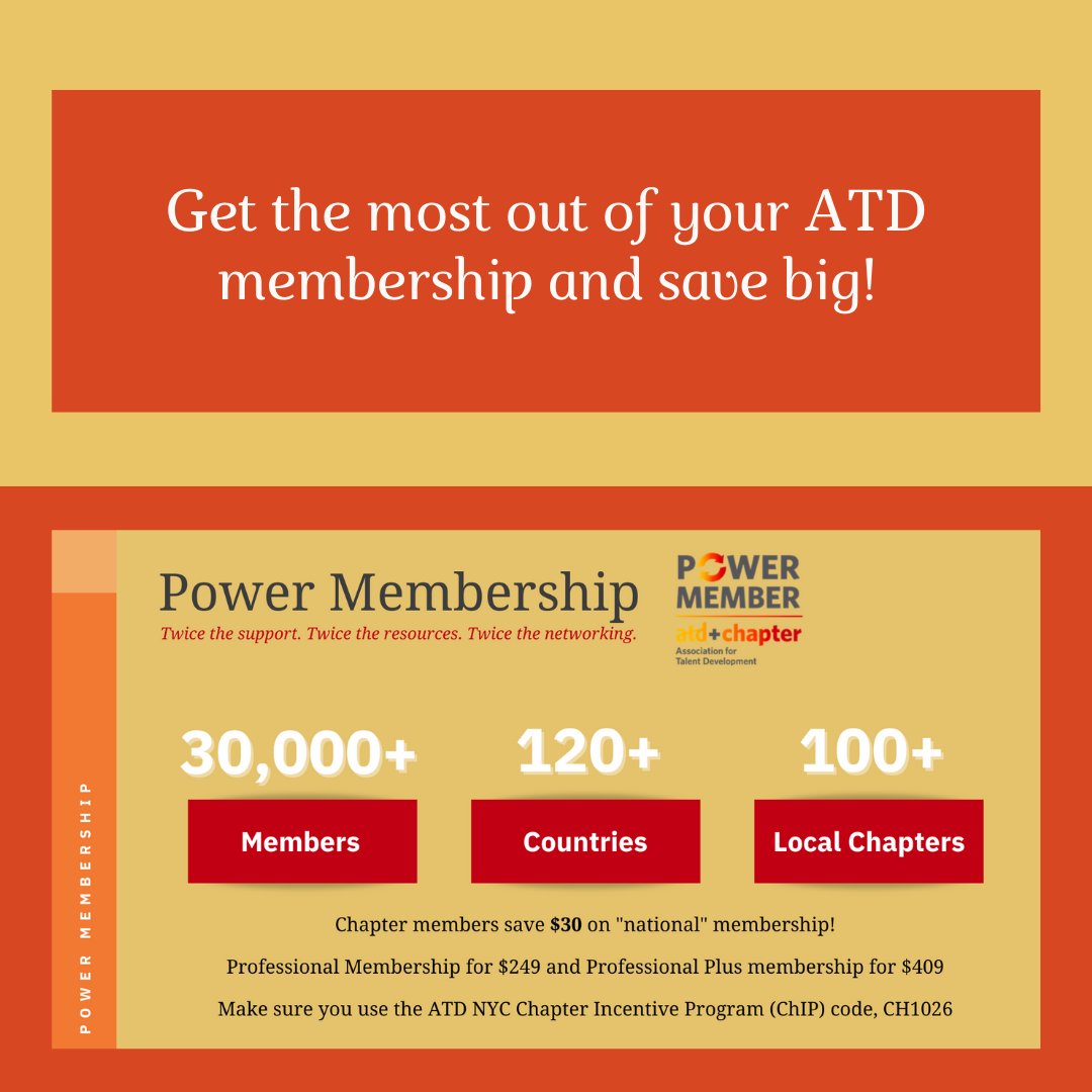 Did you know you can be a member of both ATD NYC and ATD National? Join both associations to become a Power Member!  Gain insights, research, and templates to impact organizational results and advance your career. #talentdevelopment #ATDNYC #ATD

#talentdevelopment #atdnyc #atd