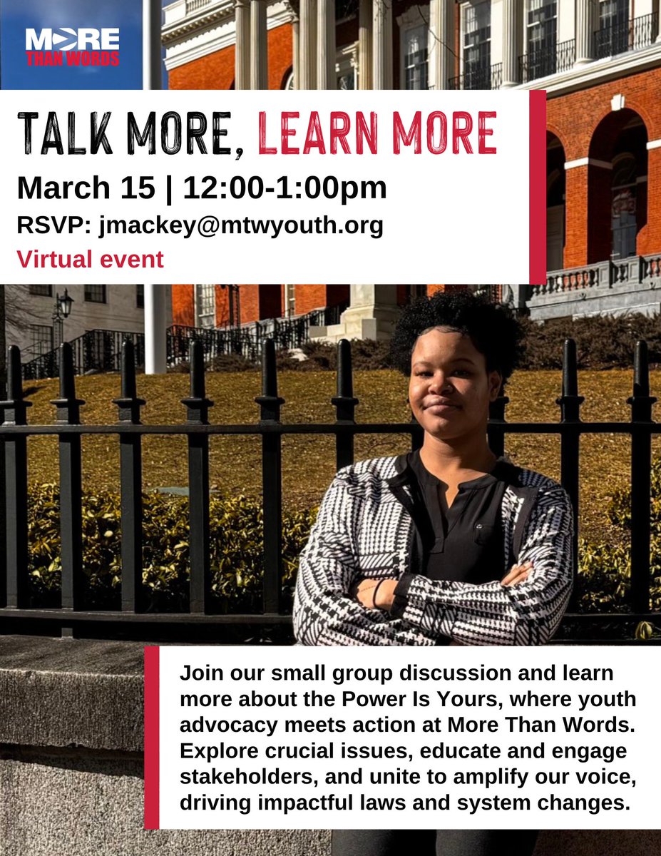 Join our youth leaders and staff to talk about our youth-led policy and advocacy team, the Power is Yours. Learn about our values and priorities in juvenile justice and ending the child welfare cliff. RSVP to jmackey@mtwyouth.org to join us! #NothingAboutUsWithoutUs