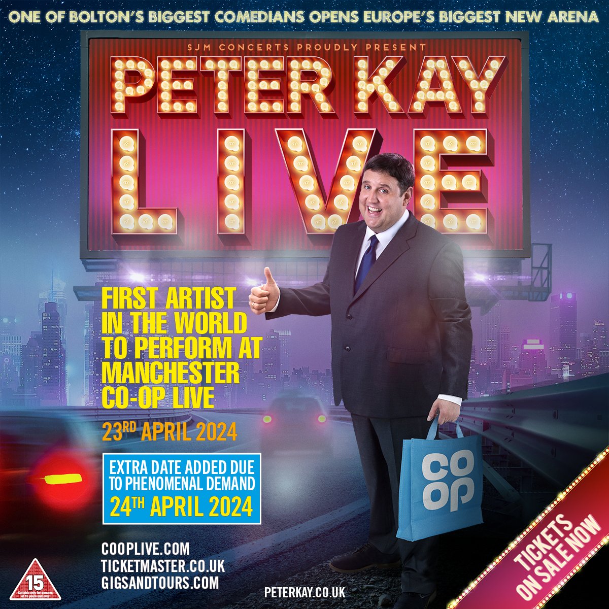 Peter Kay has announced an extra date at Co-op Live on 24 April 2024! Tickets on sale now at tix.to/PeterKay