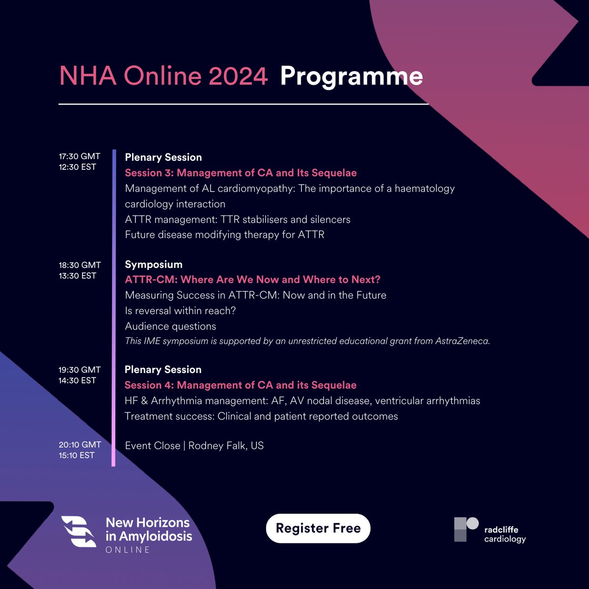 Earn 4 CME points at New Horizons in #Amyloidosis tomorrow!🌟📚

Click here to secure your FREE place ➡️ ow.ly/5zTx50QI87x

Don't miss presentations, discussions, imaging masterclasses and more.

#NHA2024 #CardioX #ATTRCM #CardioTwitter #Cardiomyopathy @rodney_falk