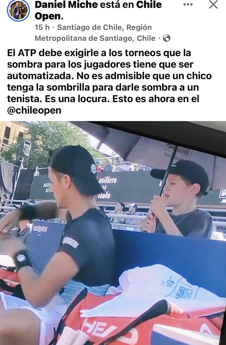 libermanmartin's tweet photo. Toda la razón tiene @dannymiche 
Esto no puede suceder más. Un nene abajo del sol sosteniéndole un paraguas a un adulto. Bochornoso. La salud del niño no importa. Solo importa la del tenista profesional. El nene que se queme!
No es Chile. Es el mundo entero del tenis. A cambiarlo https://t.co/AWGCwtySfT