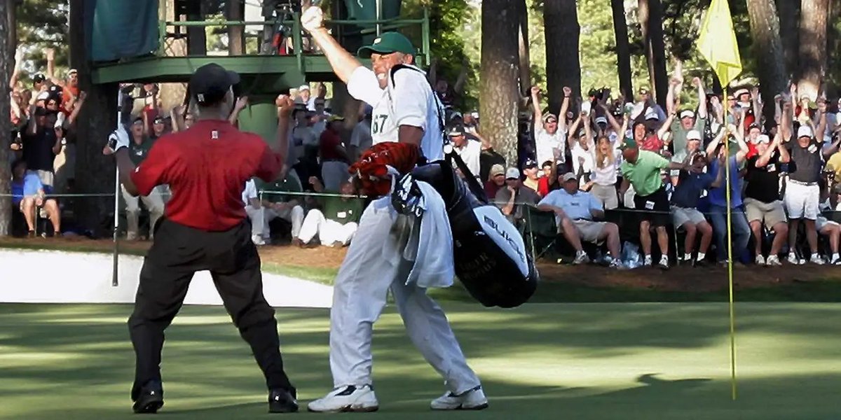 It was April 10, 2005, Tiger Woods makes a improbable chip shot on the 16th hole at Augusta National in route to becoming the third #golf player to win four Masters titles. #themasters