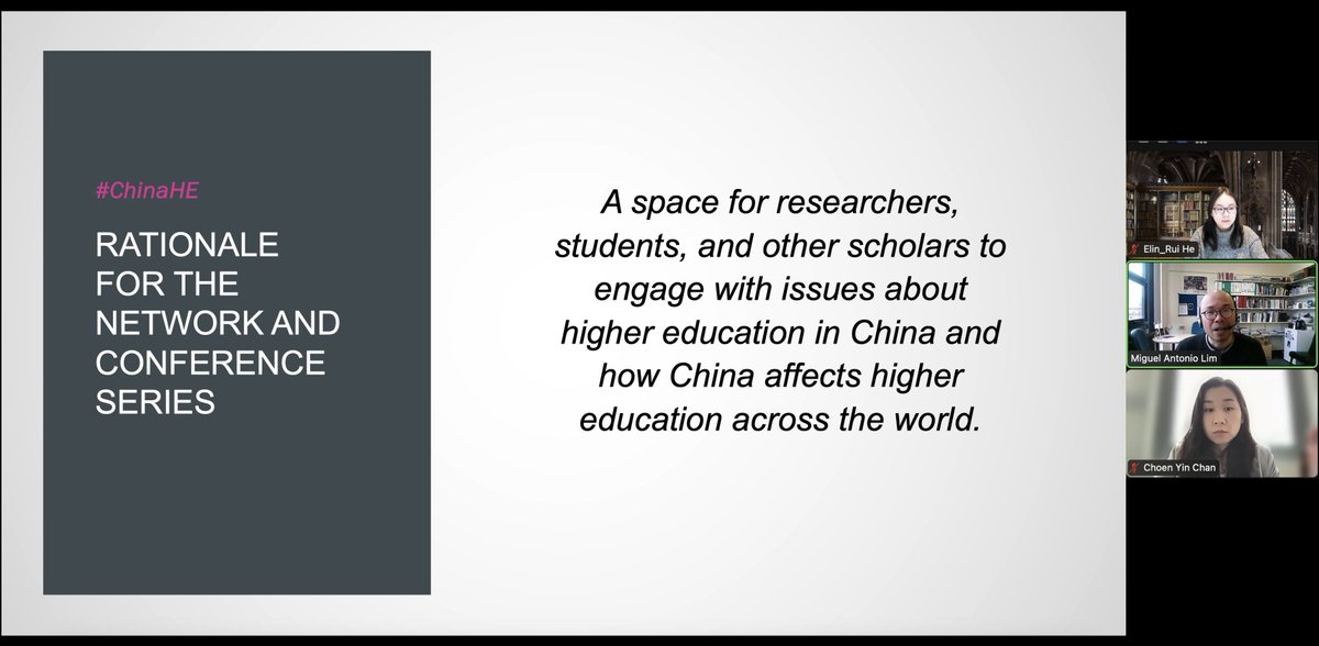 Great to have <a href="/miguel_a_lim/">Miguel Lim</a> &amp; <a href="/ChoenYinChan/">Yin Chan</a> to reflect and share the #China #HigherEd work the #ChinaHE Network has been promoting and the special issue we organised in 2022👏
For more upcoming events: chinahe.wordpress.com/chinahe-pgr-ec… Welcome to subscribe to our mailing list!
