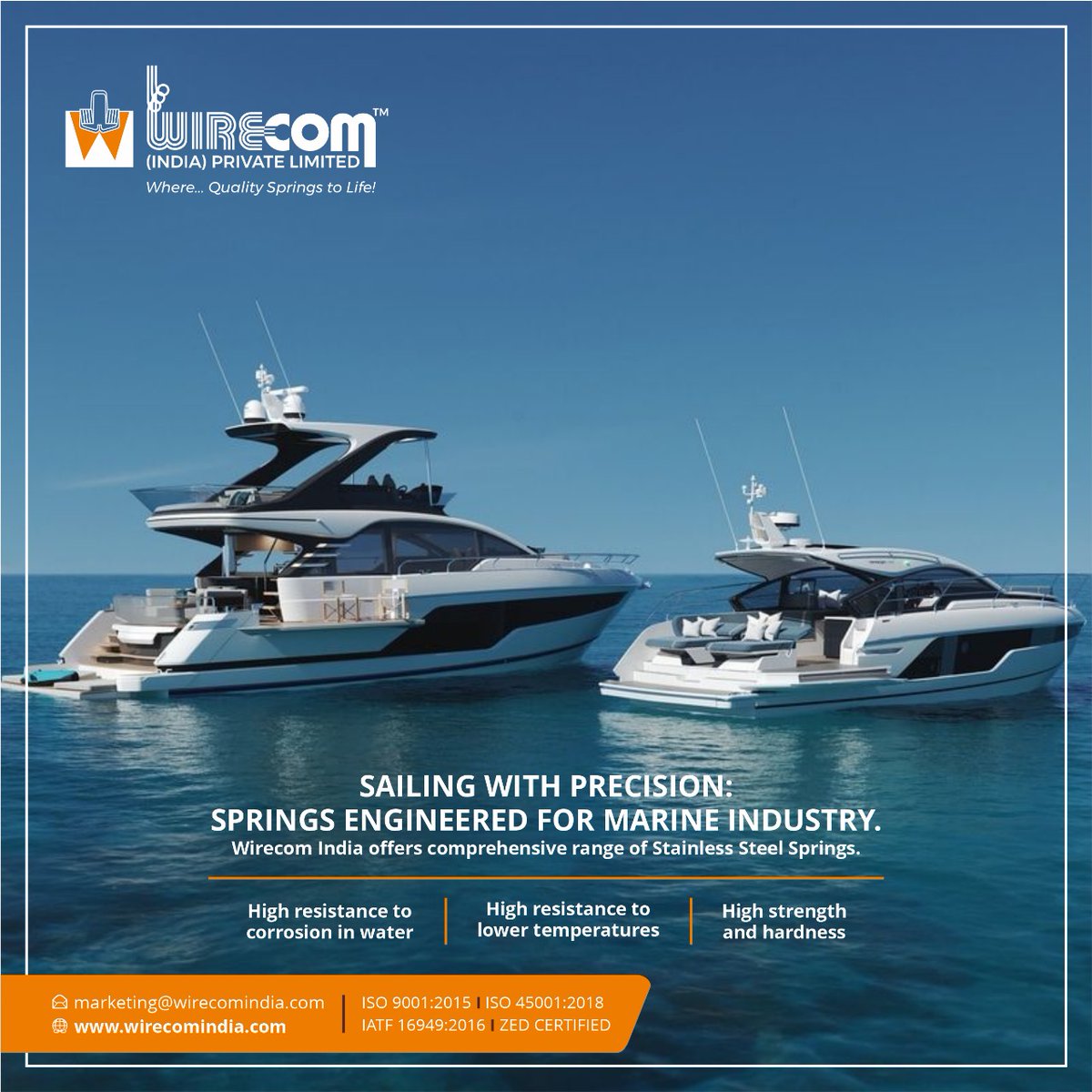 WirecomIndia's tweet image. Wirecom India offers comprehensive range of Stainless Steel Springs for Marine Industry which are high resistance to corrosion in water, high temperature, high strength and hardness.

#marineindustry #stainlesssteelspring #boat #spring #springs #compressionsprings