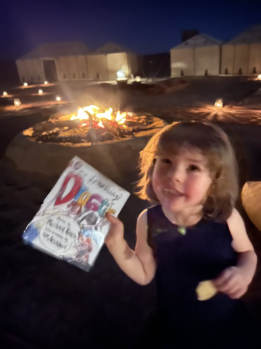 skarl2102's tweet photo. Nothing to see here! Just my 3 yr old reciting @MichaelRosenYes poetry to the beat of Berber drums in middle of the Sahara 😂💕🪘🎶 #Morocco #poetry #michaelrosen https://t.co/pmwI2F4V5v