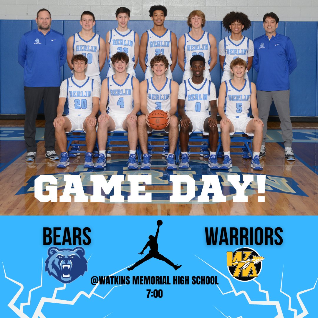 Olentangy Berlin Basketball (@clawsuphoops) on Twitter photo 🗣️GAME DAY!
🆚Watkins Memorial Warriors
📍Watkins Memorial High School
⏰7:00
#ClawsUpHoops #BerlinPride #DoTheWork
🐻🔥💥💯
<a href="/BerlinBears_SS/">The Cave</a>
<a href="/Cheer_OBHS/">OBHS Cheerleading</a>
<a href="/BerlinBearsAD/">Olentangy Berlin High School Athletic Dept</a> 🗣️GAME DAY!
🆚Watkins Memorial Warriors
📍Watkins Memorial High School
⏰7:00
#ClawsUpHoops #BerlinPride #DoTheWork
🐻🔥💥💯
<a href="/BerlinBears_SS/">The Cave</a>
<a href="/Cheer_OBHS/">OBHS Cheerleading</a>
<a href="/BerlinBearsAD/">Olentangy Berlin High School Athletic Dept</a>