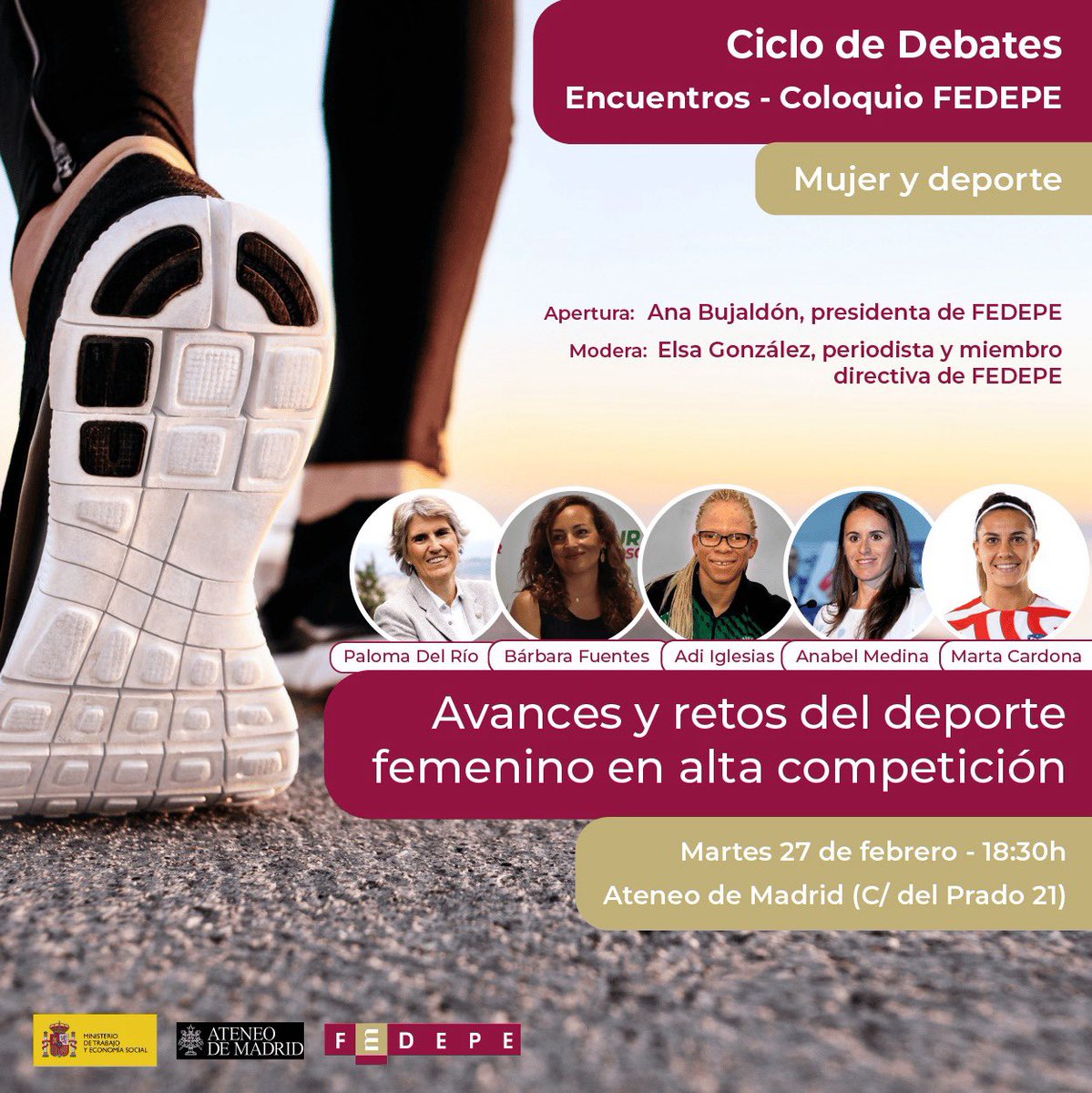Deportistas de élite hablarán esta tarde del esfuerzo y las reivindicaciones del #deporte profesional de la #mujer.
Is espero a las 18,30h en el <a href="/ateneodemadrid/">Ateneo de Madrid</a> 
<a href="/MujeresFedepe/">FEDEPE</a>