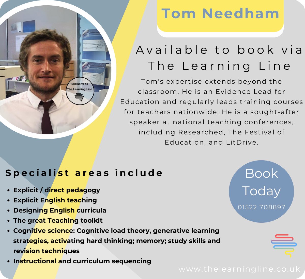 Tom Needham - Exclusively Available to book with The Learning Line.

Tom's experience includes organising highly rated CPD sessions for schools and multi-academy trusts, focusing on #curriculum planning, #pedagogy for English, #cognitivescience, and explicit/direct instruction.