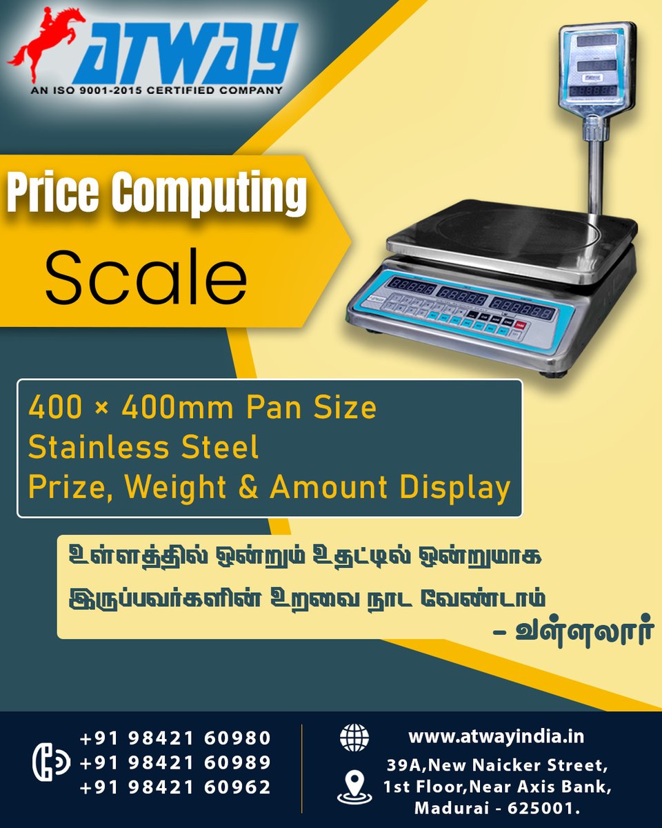 Price Computing Scale - Atway Madurai #weighingscale #loadcell #machine #weight #industrial #platform #tabletop #leddisplay #Digital #Stainlesssteel #BestPrice #Build #bestquality #generation #capacity #Pansize #accuracy #storage #features #trend #affordableprice #visitsite #tren