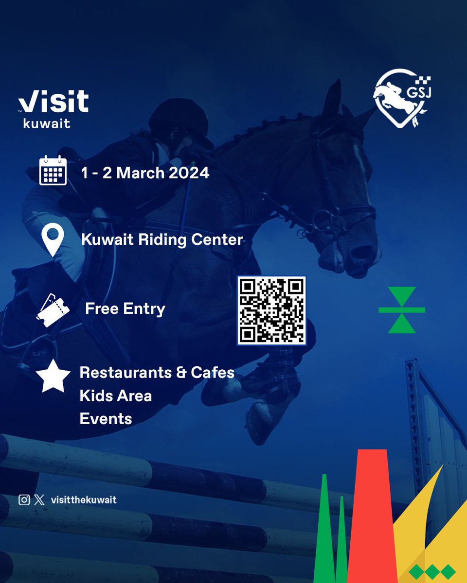 The 3rd Ghaseel Show Jumping Event 🐎

📍Kuwait Riding Center
🗓 1 - 2 March 2024
🎟 Free entry

Several restaurants and cafes can be found  along with children's games, and many other events

#VisitKuwait