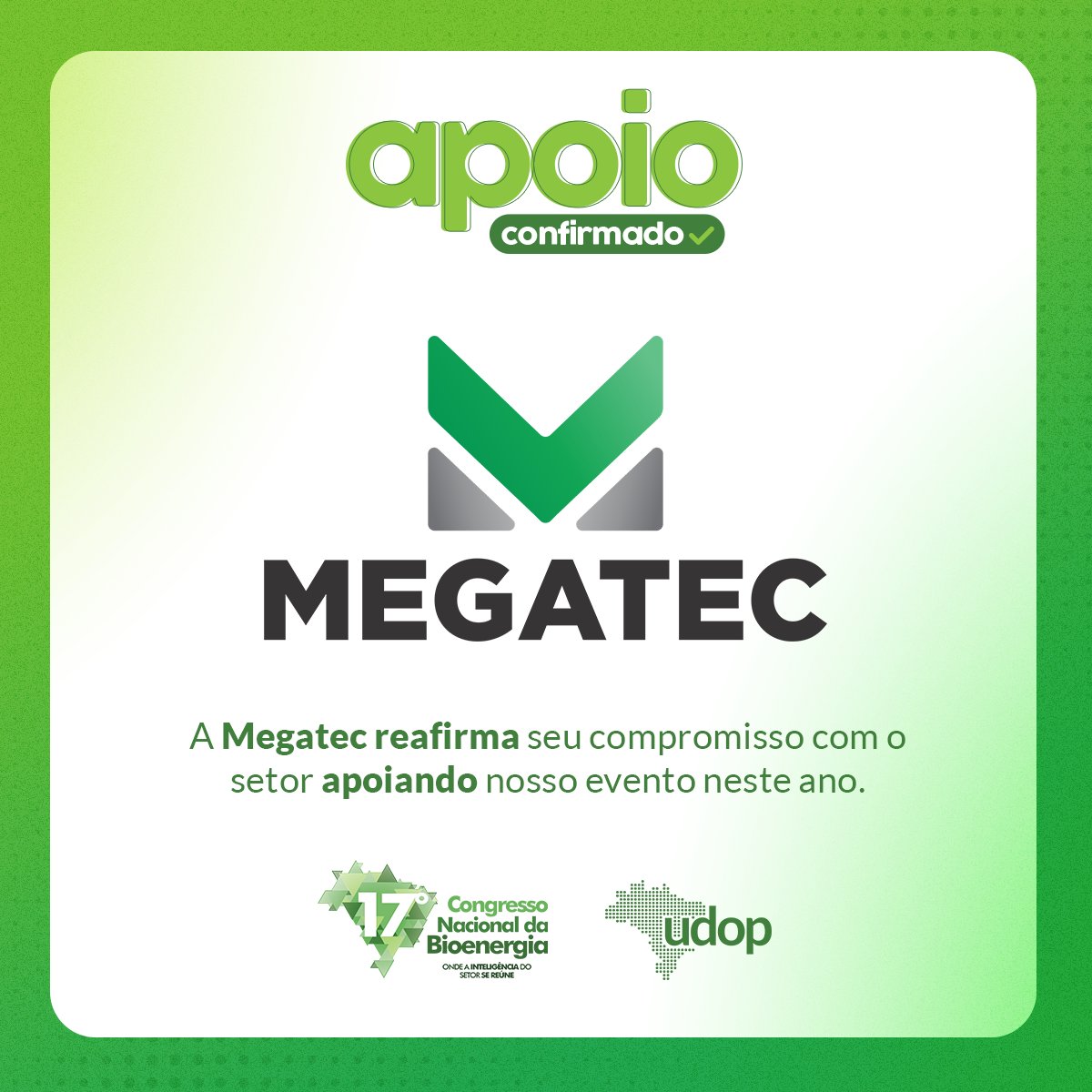 udop_bioenergia's tweet image. A #Megatec, distribuidora autorizada dos implementos #Randon, renovou seu apoio cultural para o 17º Congresso Nacional da Bioenergia.

▶ Saiba mais: 4et.us/s9b6bo

#UDOP #açúcar #etanol #bioenergia | udop.com.br