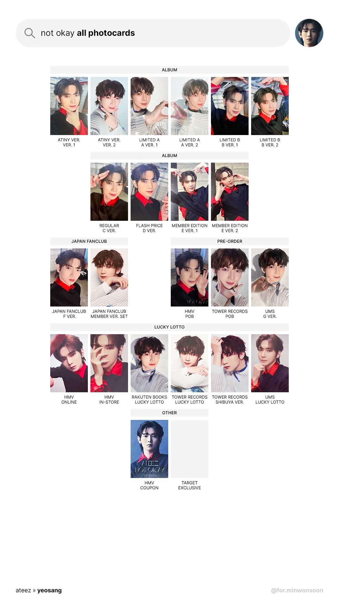 ATEEZ JAPAN NOT OKAY Album + POB Photocard ATINY SOLO JPFC