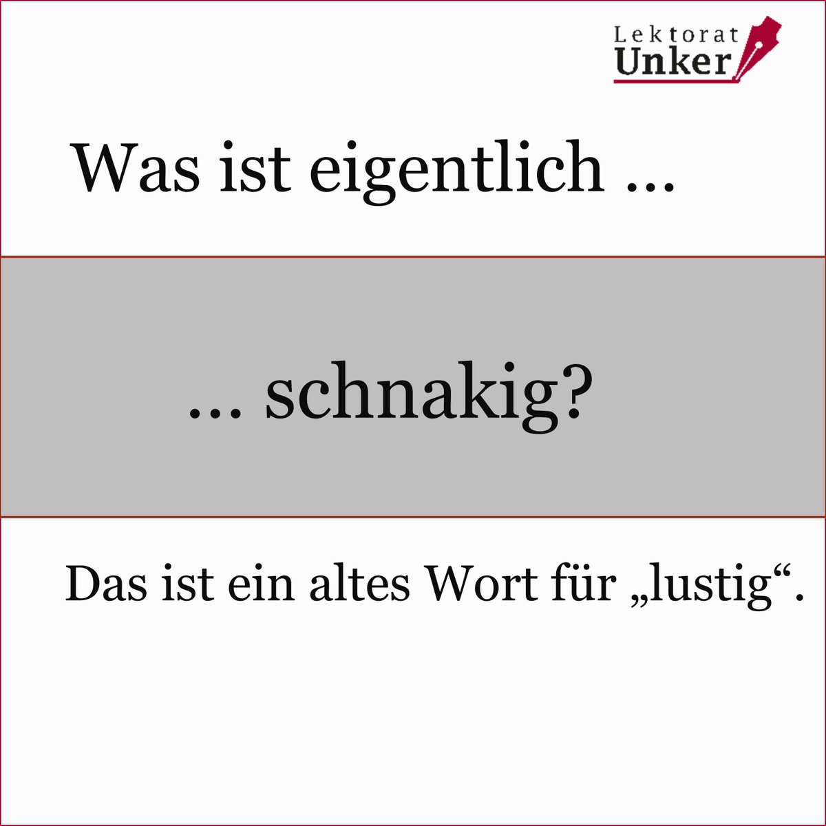 😳 Hast du es gewusst? 

ℹ️ Schnakig bedeutet: lustig.

#wortschatz #deutschesprache #seltenewörter #wortmuseum #deutschespracheschwersprache #quiz #schnakig #copywriting #onlinebusiness #freelancer #freelance #remotework #onlinearbeiten #texteschreiben #werbetexter #werbetexte