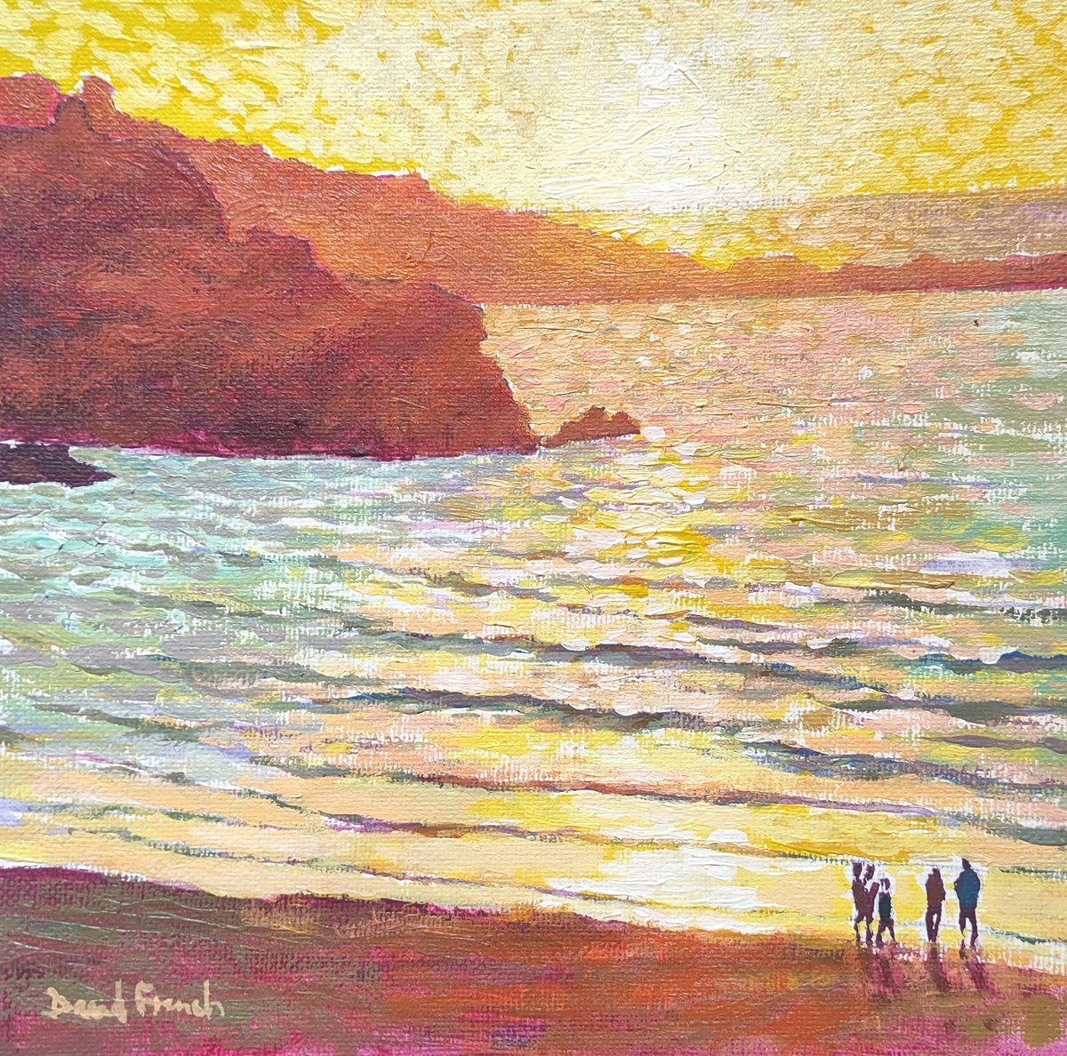 To see the majority of my work, you'll need to travel to St Ives in Cornwall
The sea is usually my focus, but I've been drawn in by the Porthmeor sunsets. This one will be in the Arthouse Gallery soon
20x20cm acrylic on canvas board