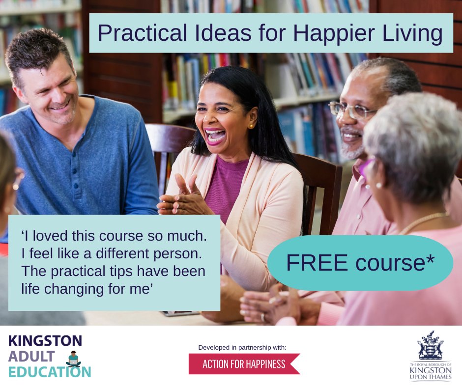 Our Practical Ideas for Happier Living courses are transforming people's lives! Join our free taster session to find out more. Next session is on 13/3/24 from 2.15pm to 3.45pm at Hook Centre, KT9 1EJ. FREE spaces (*subject to residency criteria). To enrol: bit.ly/KAE-CLpifhlt23…