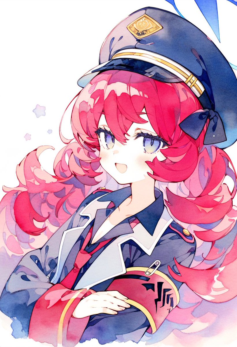 iroha (blue archive) 1girl solo hat armband halo necktie red hair  illustration images