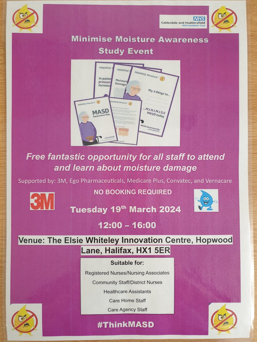 ChftTissueV's tweet photo. Don't miss out on our  #thinkmasd moisture associated skin damage study event @CHFTNHS @Ward962017
@KendalMcnaught @ClaireSpence1
Looking forward to a fantastic interactive day 🤩
💧💧💧 https://t.co/cKYFoJfTuI
