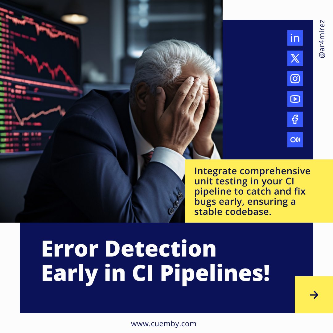 ar4mirez's tweet image. Catch errors before they escalate with early detection in your #CIPipeline 🐞! Unit tests, code coverage, and static analysis are your best allies. #QualityCode #DevOps