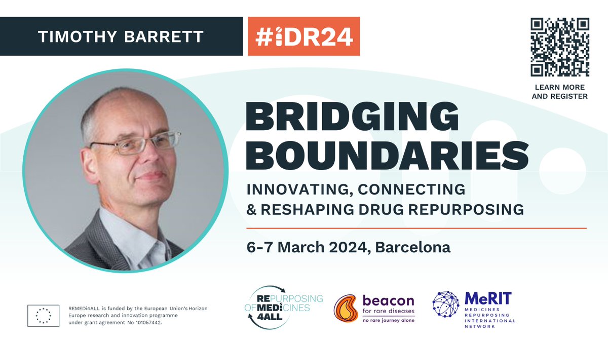 Meet the rare disease path speakers at #iDR24! 🗣️ Tim will discuss his experience searching for a repurposing candidate through to the closing stages of a clinical trial, without support from pharma. Find out more: ow.ly/r3CO50QHTsh