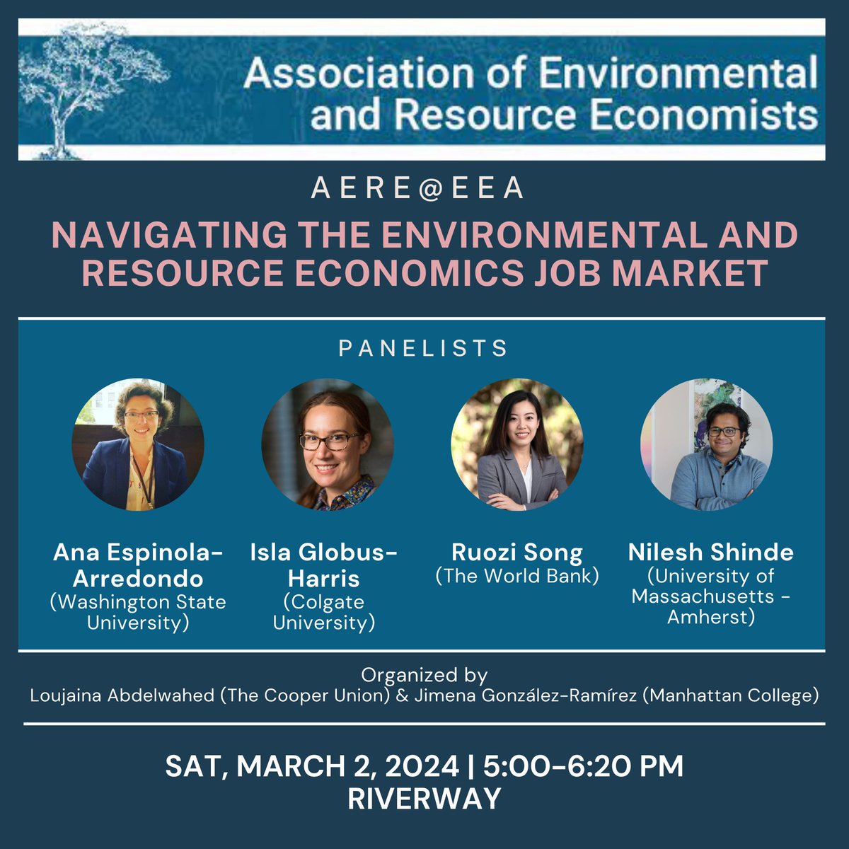 AERE (@aereorg) on Twitter photo Are you a grad student attending the EEA conference? Don't miss this opportunity to learn about the job market! The panel will feature:
✨ Ana Espinola-Arredondo (<a href="/Ana_Espinola/">Ana Espinola-Arredondo</a>)
✨ Isla Globus-Harris (@DrGlobusHarris)
✨ Ruozi Song (<a href="/RuoziSong/">Ruozi Song</a>)
✨ Nilesh Shinde (@nilesh_nshinde) Are you a grad student attending the EEA conference? Don't miss this opportunity to learn about the job market! The panel will feature:
✨ Ana Espinola-Arredondo (<a href="/Ana_Espinola/">Ana Espinola-Arredondo</a>)
✨ Isla Globus-Harris (@DrGlobusHarris)
✨ Ruozi Song (<a href="/RuoziSong/">Ruozi Song</a>)
✨ Nilesh Shinde (@nilesh_nshinde)
