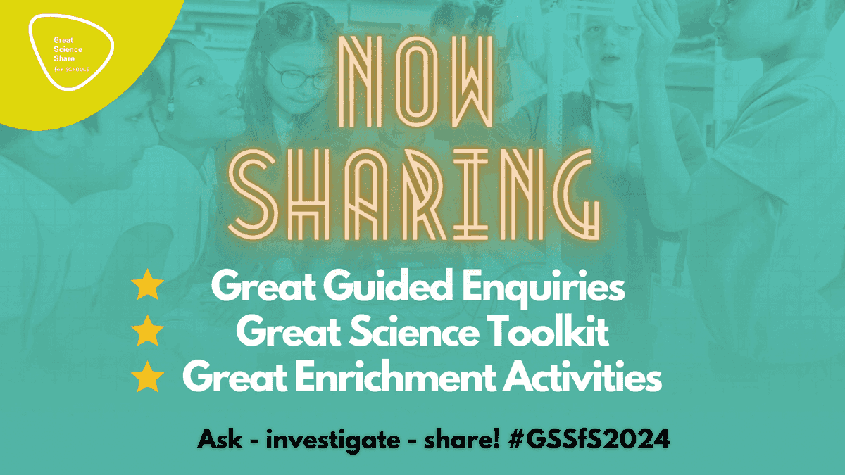 The wait is over! Today we bring you:

⭐NEW Great Guided Enquiries 
⭐ Expanded and curated Great Science Toolkit
⭐ New Enrichment Activities

The choice is yours. It’s your #GSSfS2024 

greatscienceshare.org

<a href="/theASE/">The ASE</a> <a href="/Psqm_HQ/">Primary Science Quality Mark</a> <a href="/pstt_whyhow/">Primary Science Teaching Trust</a> <a href="/SSERCprimary/">SSERC Early Years and Primary Team</a> <a href="/BritSciAssoc/">British Science Association</a>