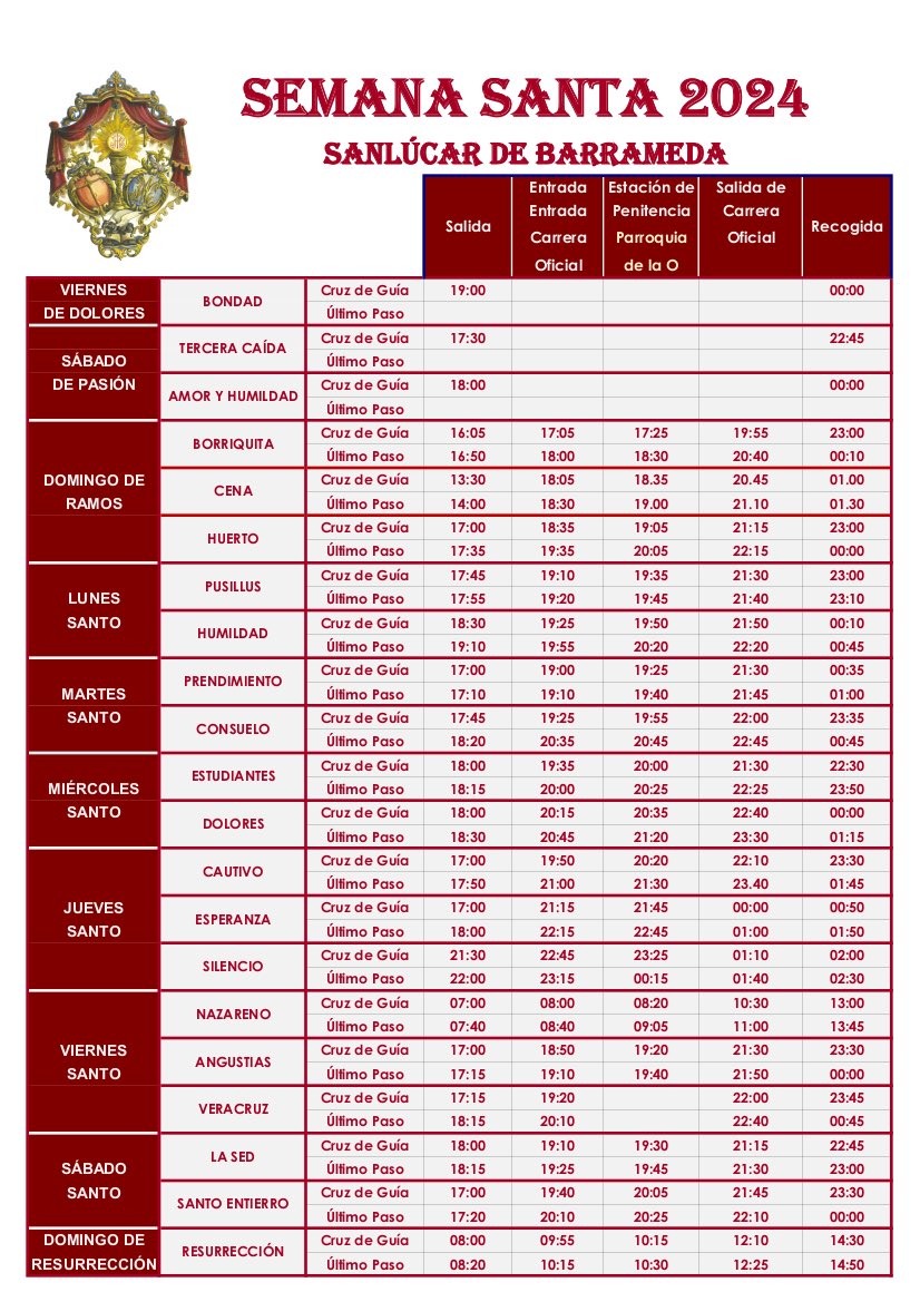 Horarios Semana Santa 2024