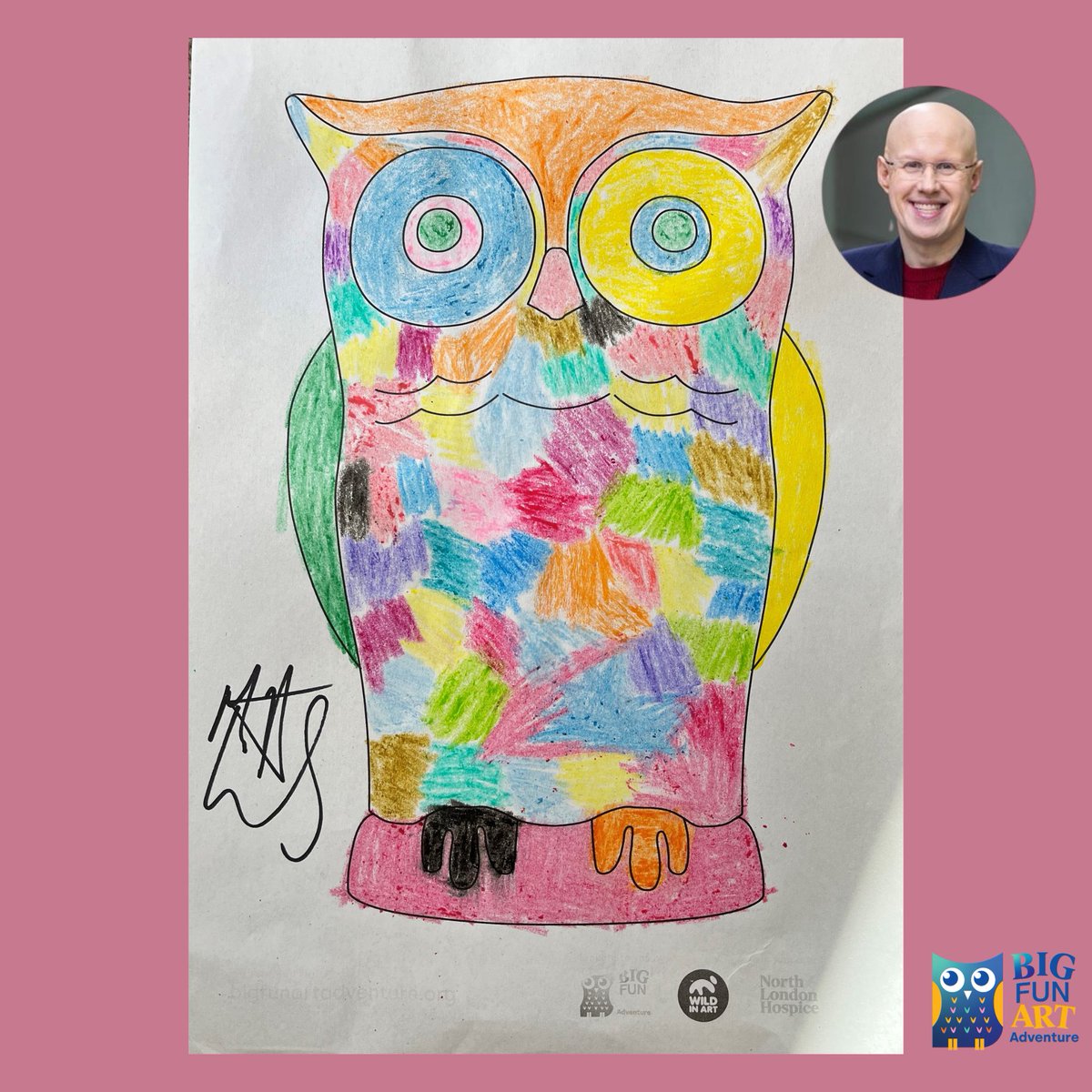 We are thrilled that @RealMattLucas has designed an Owl for the Big Fun Art! He said, “I am doing this for my friend’s son, Jack, who had outstanding care from North London Hospice - a vital and caring place that helps many people going through the toughest of times.”