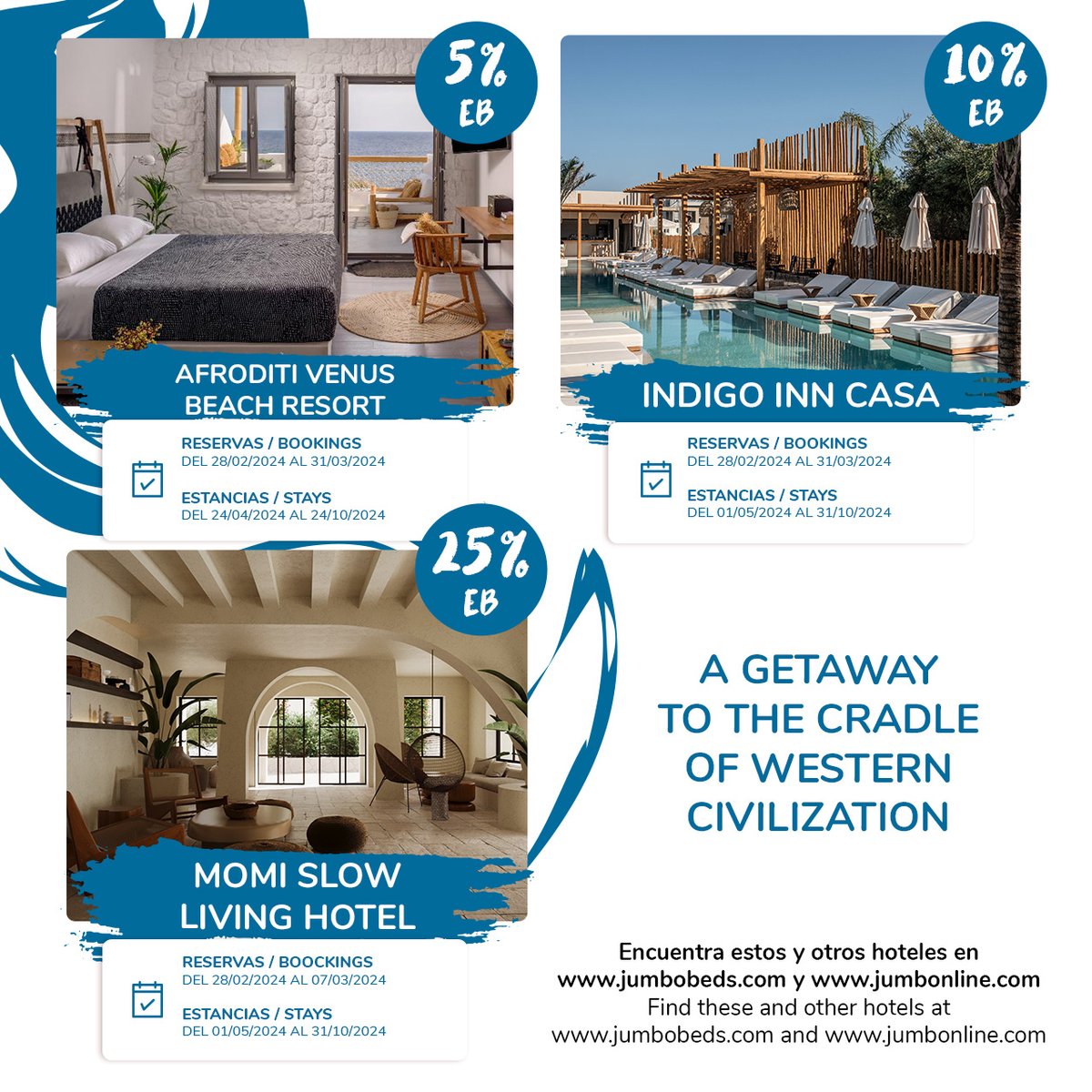 From the amazing views of the Acropolis to the serenity of its spectacular islands, every moment in Greece is a celebration of its culture. #Jumbobeds is your perfect ally to offer your travelers the best accommodations and deals during their visit. Consult them on our website!