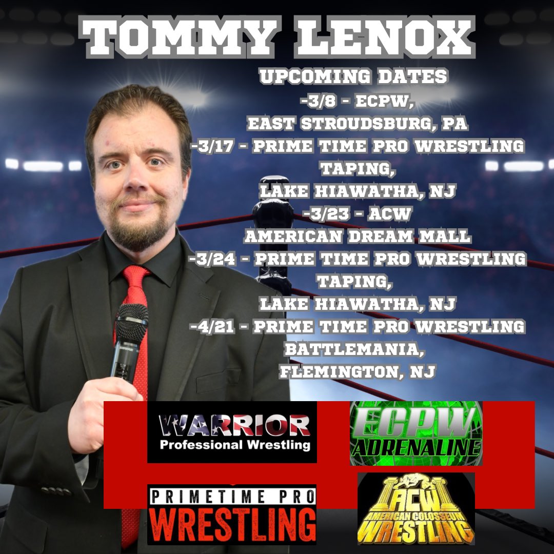 Upcoming Dates - I’ll be ring announcing, commentating, or managing! Please reach out for additional available dates! DMs are open or email tommylenoxwrestling (at) gmail dot com #prowrestling #indiewrestling #wrestling #supportindiewrestling #ringannouncer #commentator #manager