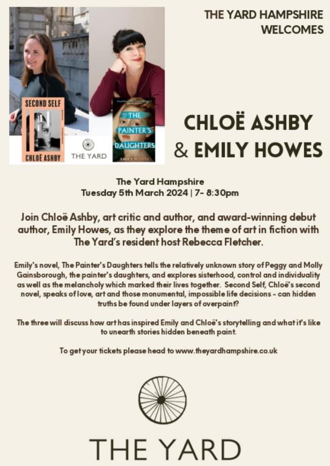 #Hampshire folk - join me at The Yard Hampshire as I chat to @EmilyHthinks &amp; <a href="/chloelashby/">Chloë Ashby</a> about set in fiction, stories hidden by paint and their novels #ThePaintersDaughters and #SecondSelf
Tickets here theyardhampshire.co.uk/events/p/chlo-… Please RT <a href="/orionbooks/">Orion Publishing</a> <a href="/Phoenix_Bks/">Phoenix Books</a>