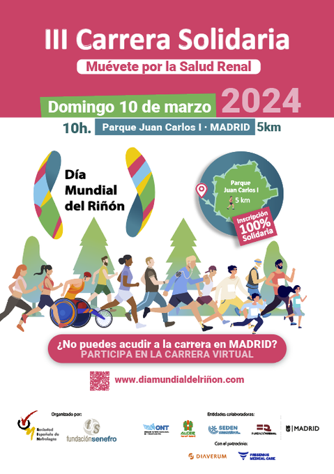 🔴PARTICIPA en la III CARRERA SOLIDARIA MUÉVETE POR LA SALUD RENAL #DíaMundialdelRiñón #WorldKidneyDay El domingo 10 de marzo... VUELVE la #CarreraDMR Apúntate a la carrera VIRTUAL: cutt.ly/owZ444Mg ¡Los 5K por la SALUD RENAL! @SENefrologia @senjoven @nefrocat @nefrosan