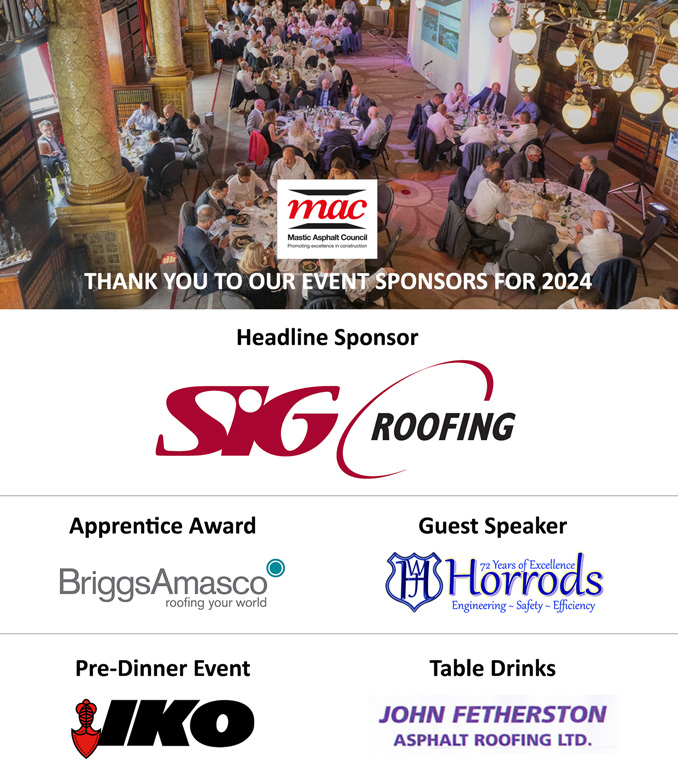 The @MasticAsphalt #awards are being hosted on 7 June. It's set to be a great event where we will be welcoming guest speaker Stuart Pearce. Sincere thanks to our sponsors - headline sponsor @SIGRoofing, plus @BriggsAmascoLtd, @WJHorrod, @ikoplc & John Fetherston Roofing