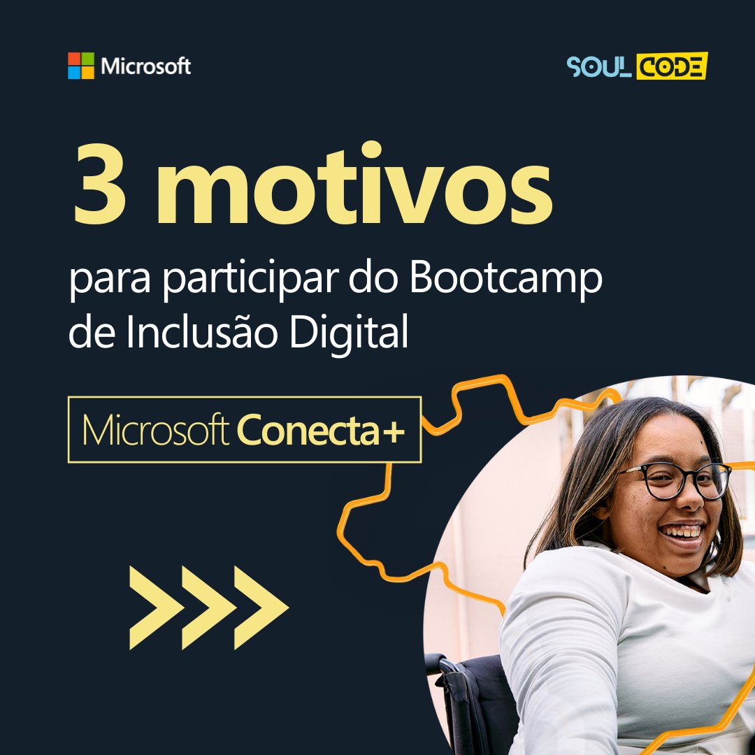 SoulCodeAcademy's tweet image. Oportunidade para pessoas com deficiência: participe gratuitamente do nosso Bootcamp de Inclusão Digital!  Este programa faz parte da iniciativa @MicrosoftBr Conecta+. 🚀💙

Inscreva-se e transforme seu futuro: acesse o link: soulcode.com/bootcampinclus… e se inscreva até 04/03!