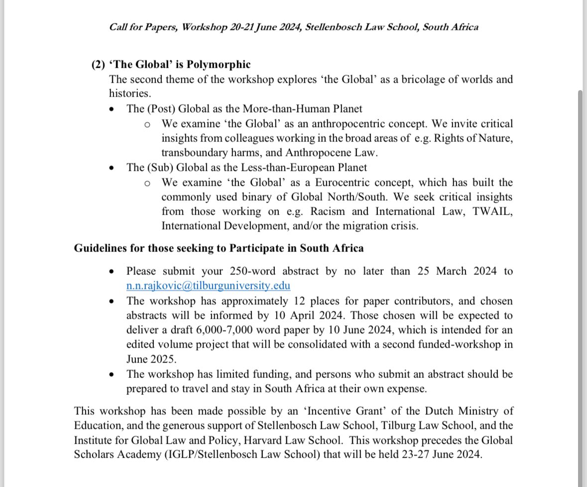 Nikolas M. Rajkovic (@nikolasrajkovic) on Twitter photo Join our workshop in Stellenbosch 🇿🇦 20-21 June 2024: What is “the Global”? Reassembling Legal Authority in Space and Time. Abstracts due 25 March 2024. <a href="/TilburgLaw/">Tilburg Law School</a> <a href="/eui_law/">EUI Law Department</a> <a href="/IGLP_HarvardLaw/">Institute for Global Law & Policy</a> Join our workshop in Stellenbosch 🇿🇦 20-21 June 2024: What is “the Global”? Reassembling Legal Authority in Space and Time. Abstracts due 25 March 2024. <a href="/TilburgLaw/">Tilburg Law School</a> <a href="/eui_law/">EUI Law Department</a> <a href="/IGLP_HarvardLaw/">Institute for Global Law & Policy</a>