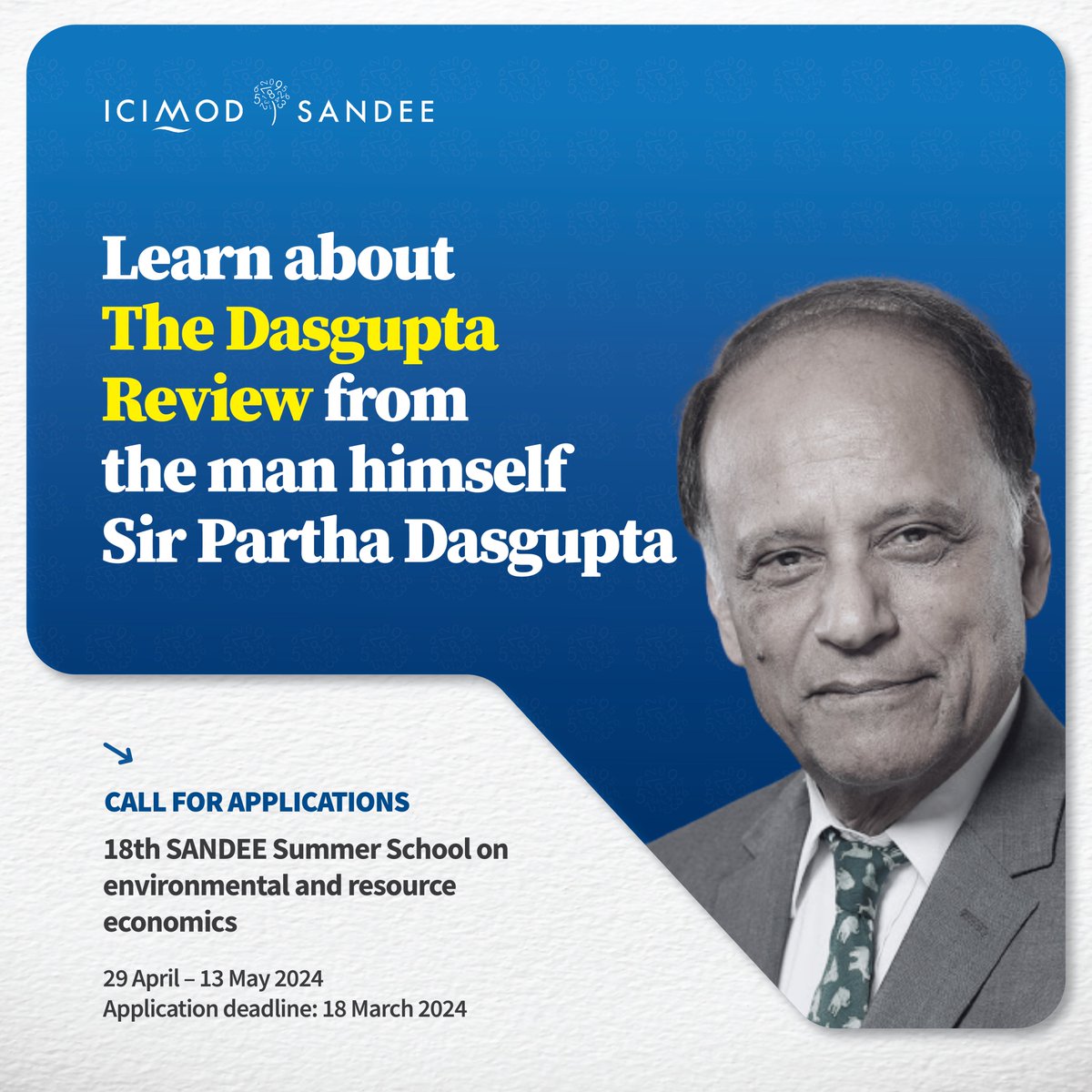 Here’s your chance to delve into the 'Economics of Biodiversity: The Dasgupta Review' with the lead author himself, Sir Partha Dasgupta.

Sir Partha Dasgupta, Co-Founder of SANDEE &amp; Frank Ramsey Professor Emeritus in Economics at the University of Cambridge, is the first