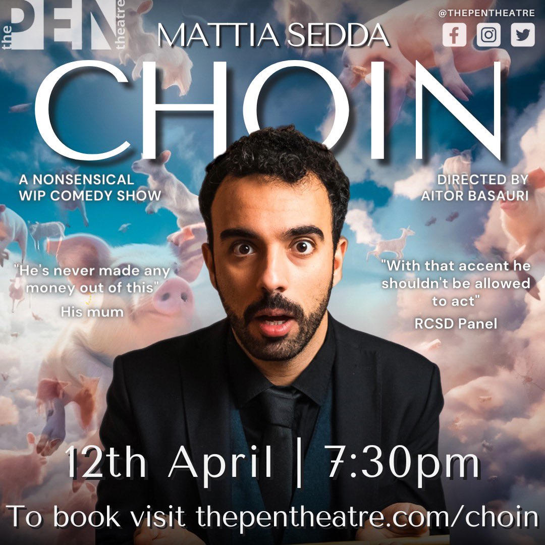 📣 NEW SHOW ANNOUNCED 📣 MATTIA SEDDA | CHOIN | Directed by @aitorbasba | 12th April | 7:30pm | More info and tickets visit thepentheatre.com/choin | #clownshow #phillipgaulier #fringeshow #chortle #southeastlondontheatre