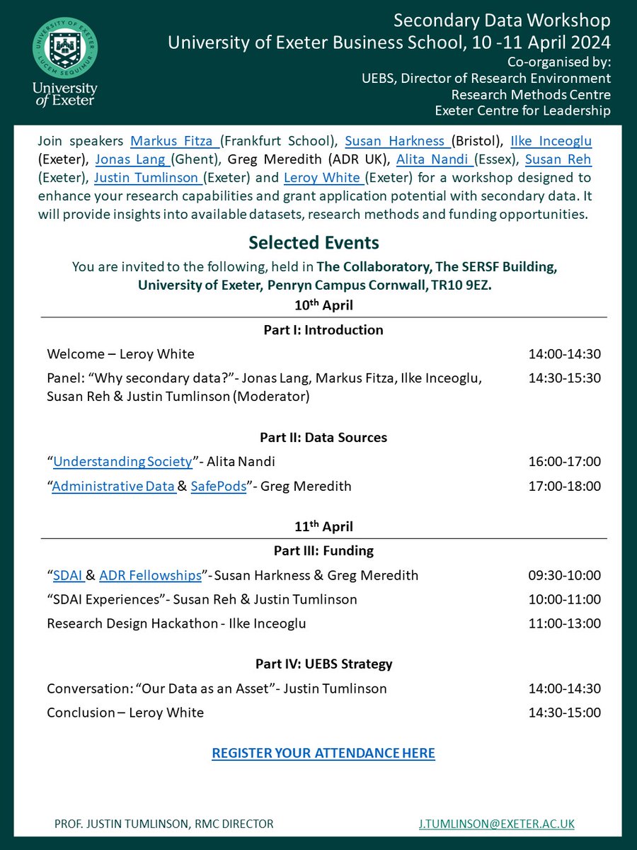 The RMC invites you to a “Secondary Data Workshop”

We’ll discuss…
· administrative data
· SafePods
· funding
· managing data
Email to register
