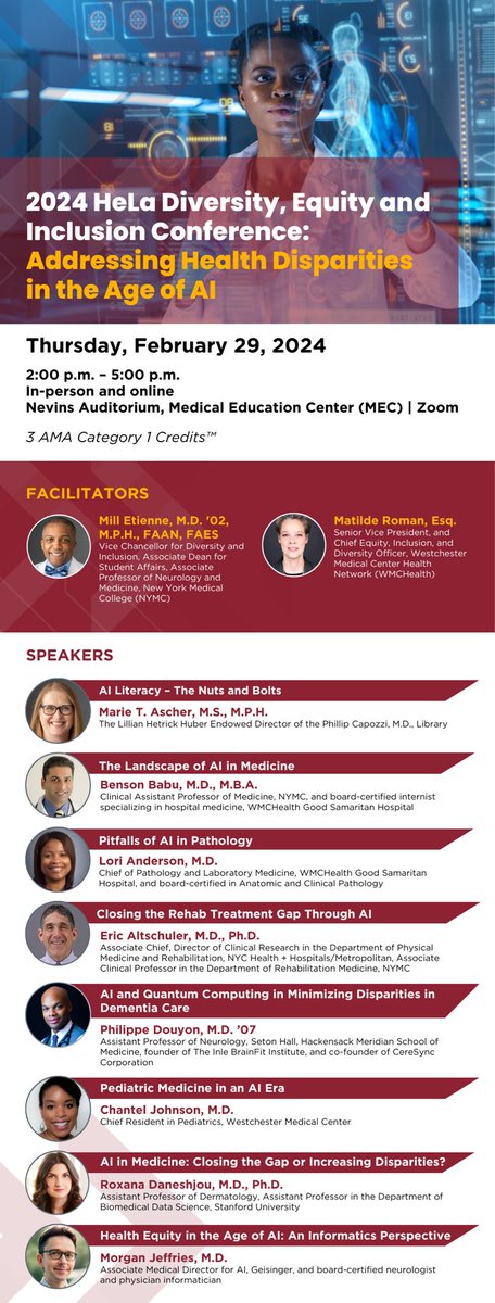 Join us this Thursday from 2-5PM EST for our annual HeLa conference themes "Addressing Health Disparities in the Age of AI." We're excited to have some wonderful speakers lined up for this year's event. Don't miss out on this opportunity to learn about the intersection of