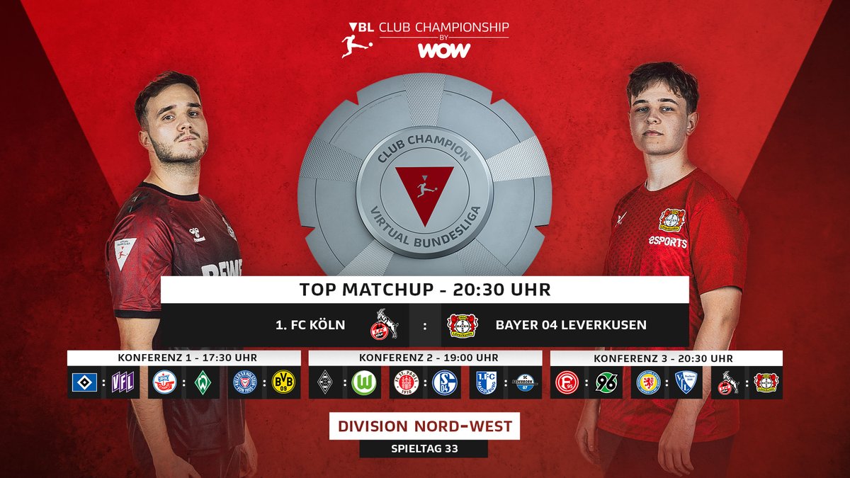 Spieltag 33 der #VBLCC - live aus Köln! ✨ Die folgenden Partien erwarten euch in der Division Nord-West - sehen wir heute schon einen neuen Divisionsmeister? Wer kann sich einen Playoff-Platz sichern? 👀 Die Antwort live ab 17 Uhr 👇 twitch.tv/vbl_official