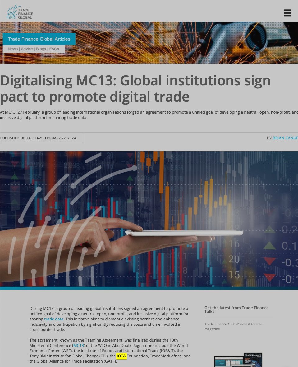 #IOTA @iota Global institutions sign landmark agreement to boost trade
@tradefinglobal @TheManufacturer