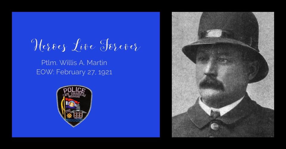 CapePolice's tweet photo. We pause to remember #CGPD Officer Willis Martin, #LODD 103 years ago today. Thank you for your service, Patrolman Martin. You gave the ultimate sacrifice, giving service before self and honor above all. #CapeGirardeau #WeWillNeverForget https://t.co/1G8YiQy7gR