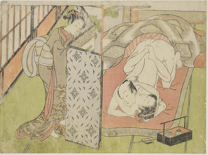 春画をたくさん観たことがある方なら、この角度から捉えた男女の描き方に感動するはず‥けっこう珍しいよね。

磯田湖竜斎
ハンブルク美術館 
