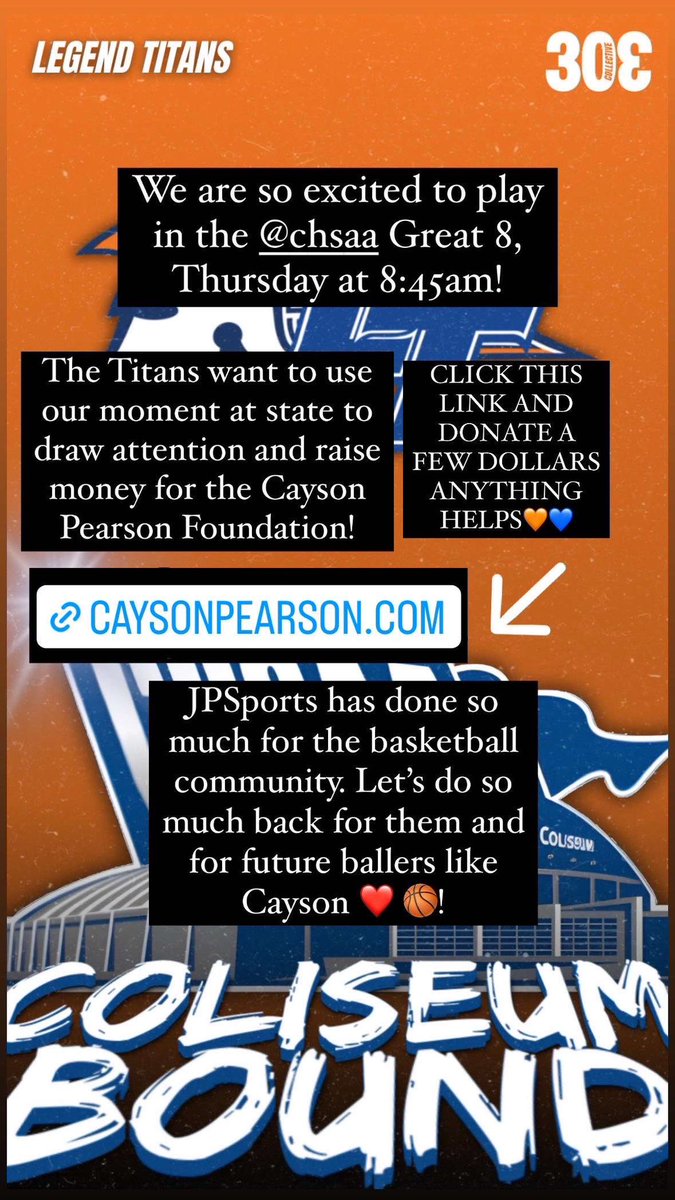 As our team is getting a lot of looks for making it to the great 8, we wanted to use our attention to raise money for the Cayson Pearson Foundation! Know you are loved and you have people by your side no matter what.🩵 caysonpearson.com @CHSAA @LadyTitanSwish @coach_pitz